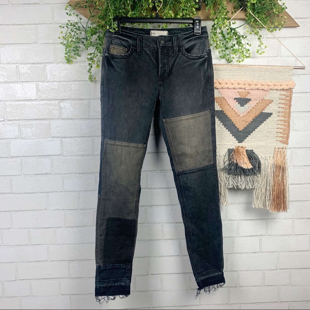Free People Patched And Relaxed Raw Hem Jeans
